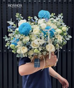 Ocean Whisper – Box Hoa Tone Xanh Turquoise Cao Cấp | Hoa Hoa Lá Lá