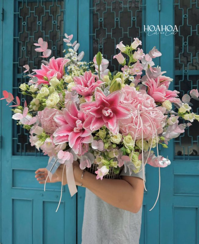 Blush Harmony – Giỏ Hoa Cẩm Tú Cầu Tone Hồng Giá Tốt | Hoa Hoa Lá Lá